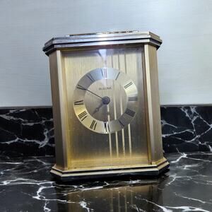 Bulova Brass Quartz Carriage Desk Clock Roman Numerals Germany